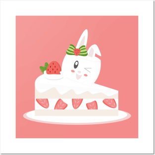 Bunny Marshmallow and Strawberry Cake Posters and Art